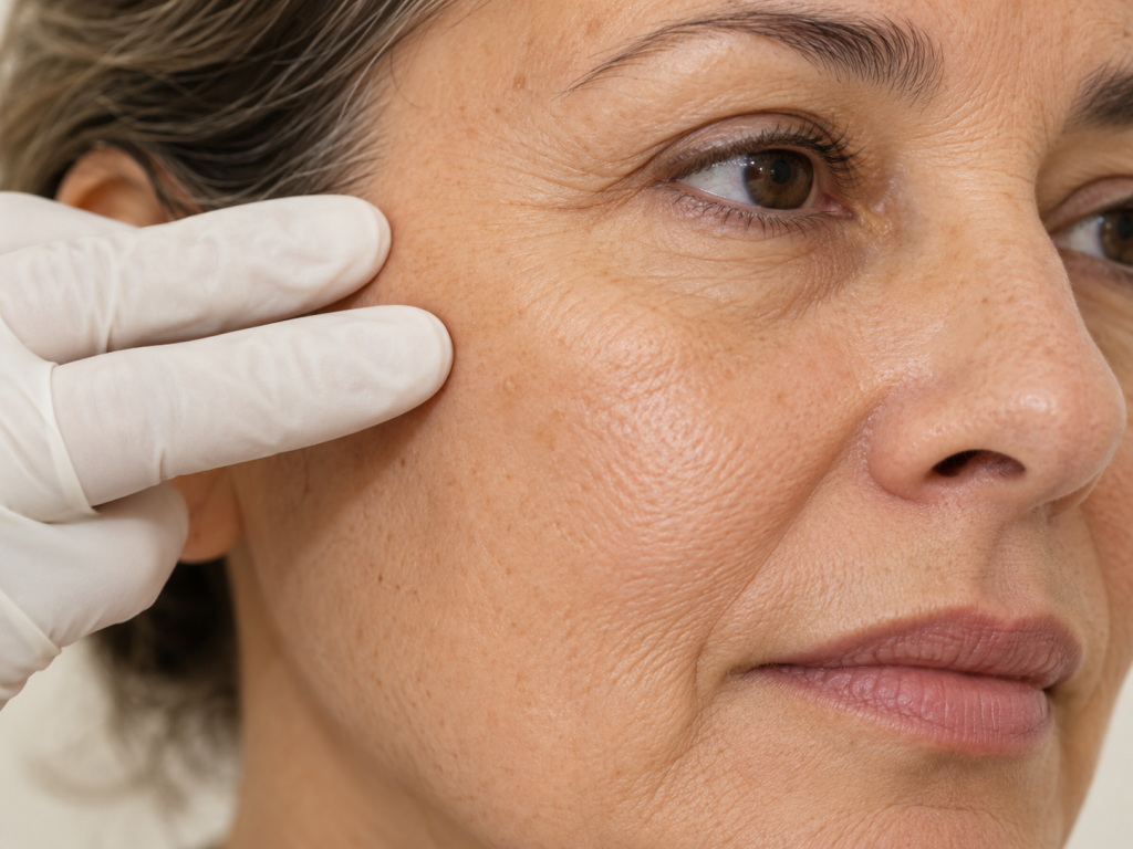 Imagen ilustrativa generada con IA: valoración de la piel facial.