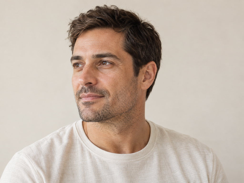 Imagen ilustrativa generada con IA: perfil facial masculino.