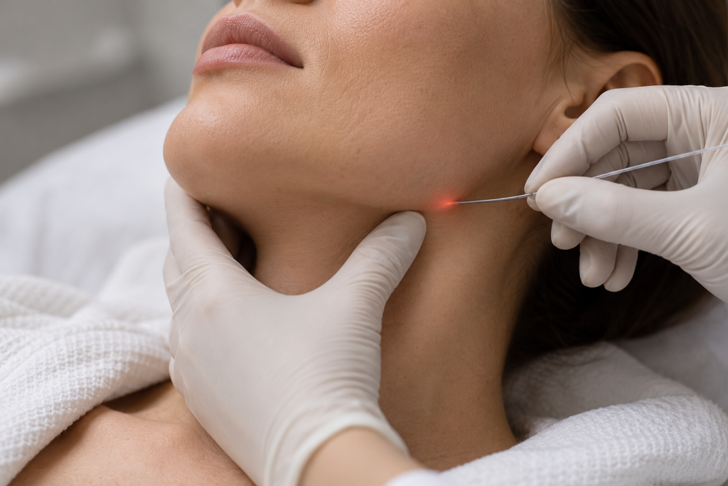 Imagen ilustrativa de endolifting facial con fibra láser subdérmica